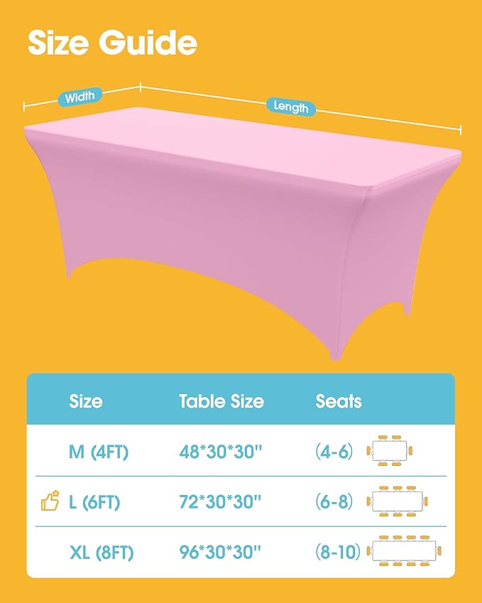 4-Pack Pink Spandex Tablecloths – 72"x30"x30" Stretch Fitted Table Covers for 6ft Rectangle Folding Tables, Wrinkle-Resistant Tablecloth for Wedding, Banquet & Outdoor Events
