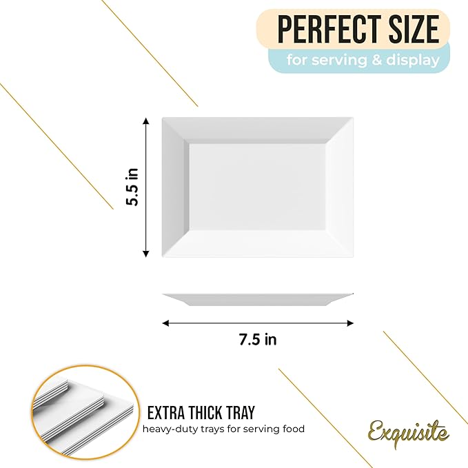 Exquisite Plastic Serving Trays For Party - 40 Pcs 7.5 Inch White Serving Platters, Plastic Trays For Food, White Tray, Food Tray Disposable Platters For Parties, Catering & Buffet