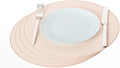 Nikalaz Round Placemats Set (Pack of 4) Recycled Leather Table Mats 15 inches, Kitchen Dining Table Decor by Nikalaz (Creamy White/Beige with Light Pink Nuance)