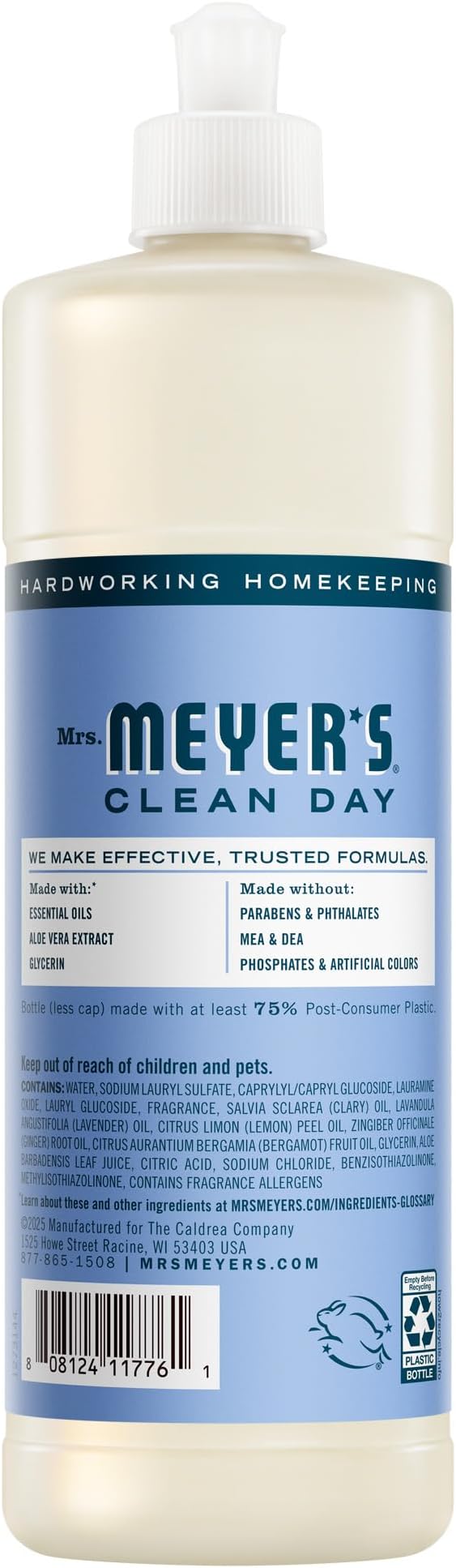 MRS. MEYER'S CLEAN DAY Liquid Dish Soap, Bluebell Scent, 16 Fl Oz bottle (Pack of 1)