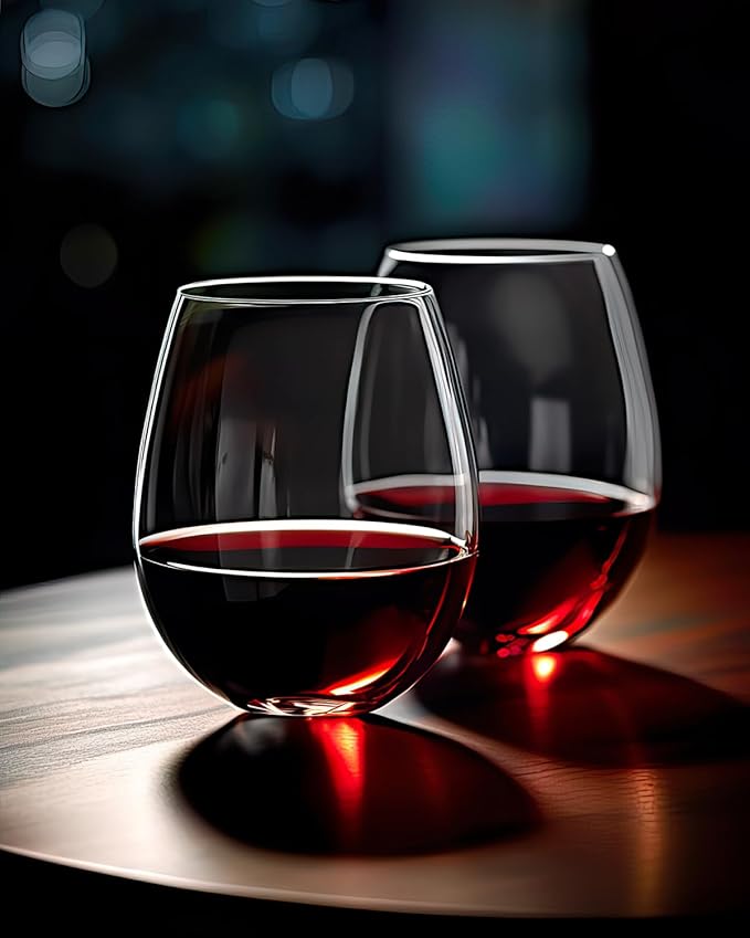 LUXU Stemless Wine Glasses(Set of 4)-20 oz,Crystal Wine Cups for Red or White Wine,Large Water Juice Glasses,No Stem Glass Beverage Cups,Clear Drinking Tumblers for Any Occasion
