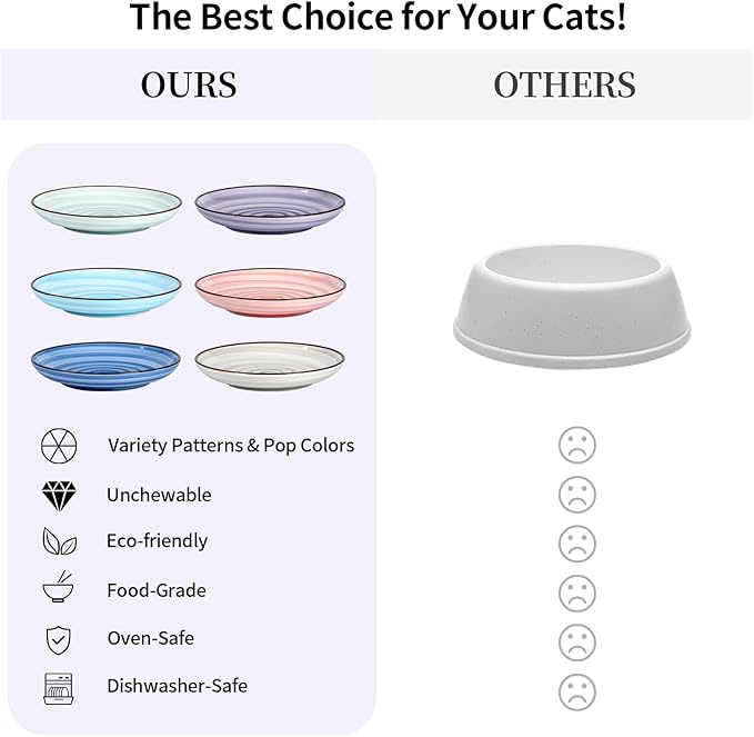 Selamica Ceramic Cat Food Bowl, 6 Inch Cat Bowls Whisker Friendly, Shallow Wide Kitten Plates for Food and Water, Set of 6, Gradient Color
