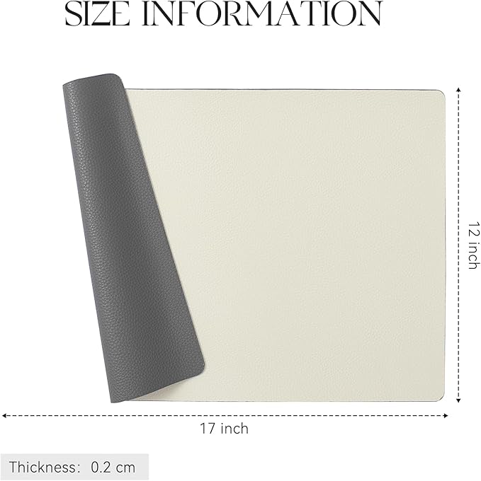 MOSAYT Vinyl Placemats Set of 6, Heat Resistant Place Mats 100% Waterproof Washable & Wipeable Faux Leather Reversible Table Mats for Kitchen Dining Party Indoor Outdoor, 12" x 17", Grey/Beige