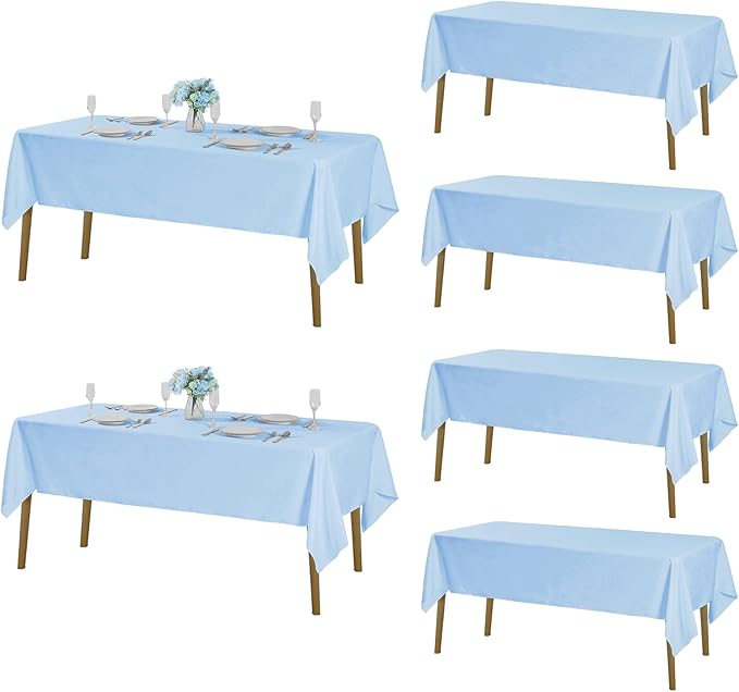 Fokitut 6 Pack Rectangle Tablecloth, 60x102 Inch, Stain Resistant and Wrinkle Polyester Table Cloth, Fabric Table Cover for Kitchen Dining, Wedding, Party, Holiday Dinner-Blue Mist
