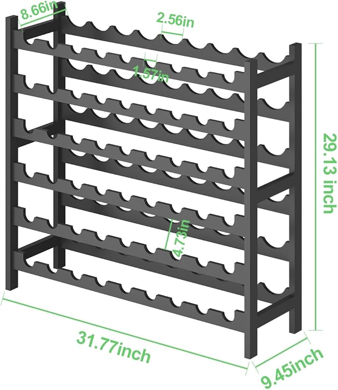 Wine Rack Freestanding Floor, Bamboo 6-Tier 51 Wine Bottle Holder Racks Countertop Cabinet Display, Wooden Stackable Modular Wine Storage Organizer Shelves for Kitchen Bar Cellar Dining Room Black