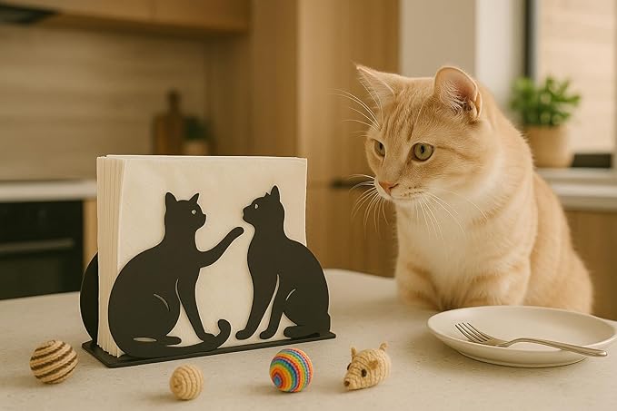 Mango Steam Tabletop Napkin/Tissue & Letter Holder For Home, Kitchen, Restaurants (Cat, Black)
