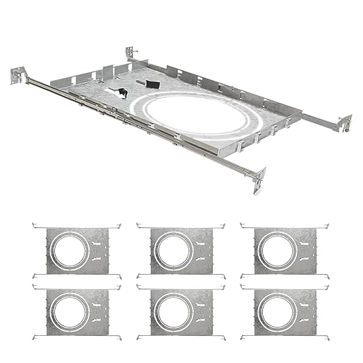 ASD New Construction Mounting Plate with Round Holes 8-10-12" - Adjustable LED Recessed Lighting Housing with Extendable Hanger Bars, Shallow Wafer Light Bracket, Mounting Kit with Notches, 6 Pack