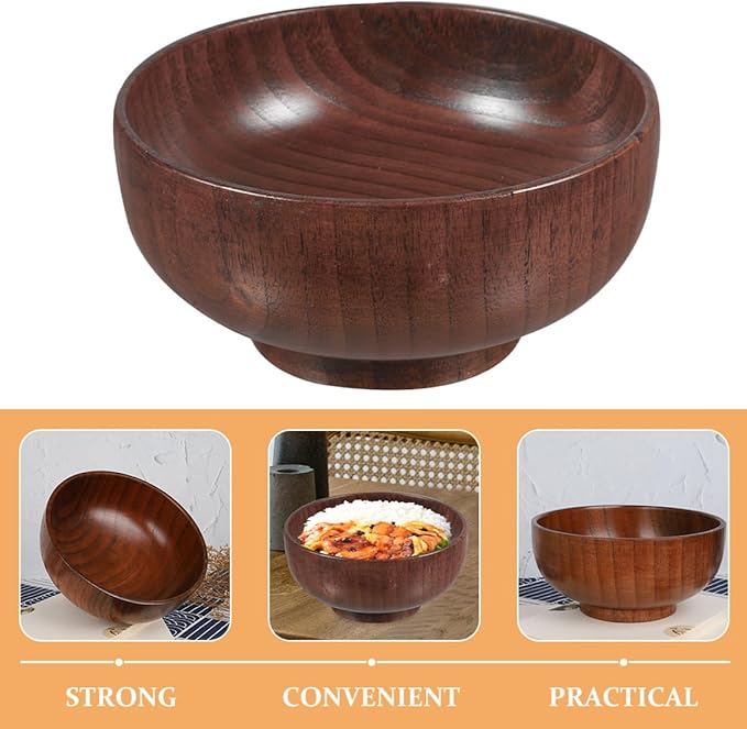 Large 16cm Wooden Salad Bowl Heat-resistant Wood Serving Bowl for Kitchen and Dining Multipurpose Food for Salad Fruit and Bread Sturdy Smooth Finish