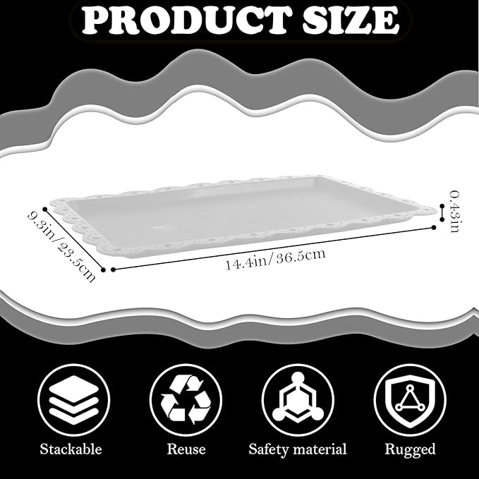 Plastic Serving Trays,24 Pack Rectangle Serving Platters Decorative Serve Tray Dessert Table Tray,15"x10" Rectangle Platters, Decorative Dessert Table Trays, Cake, Cookie Catering Plates(White)
