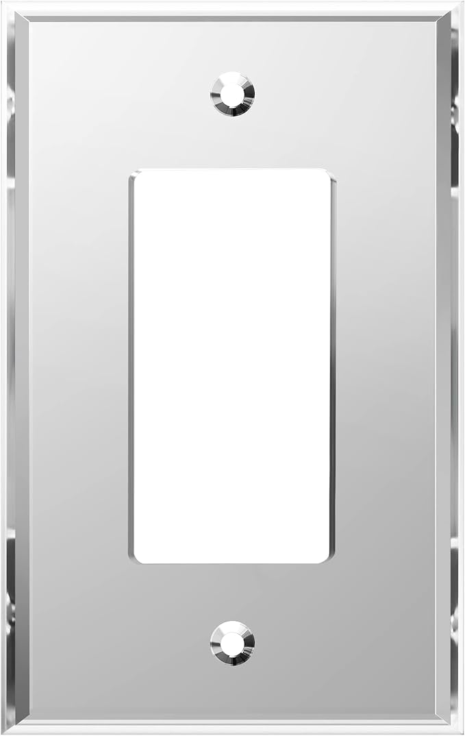 LIDER Decorator Wall Plate, Mirrored Light Switch Plate, Plexiglass Outlet Cover or Light Switch Cover, Acrylic Glass Reflective Finish, Minimalist Design, Oversized 1-Gang 5.25" x 3.44", Silver