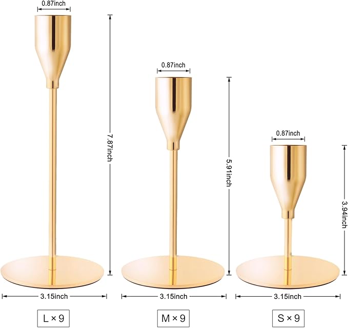 French Gold Taper Candle Holders for Wedding Table Centerpiece,Tall Taper Candlestick Holders Bulk Set of 27,Metal Candle Stick Holders for Dinning or Mantel Centerpiece,Party Home Decor