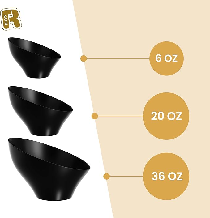 R-kay 6 Pack Black Large Plastic Bowls - Premium Plastic Serving Bowls Heavy Duty For Weddings Catering, Parties, And All Occasions 36 Oz (Black, Large)