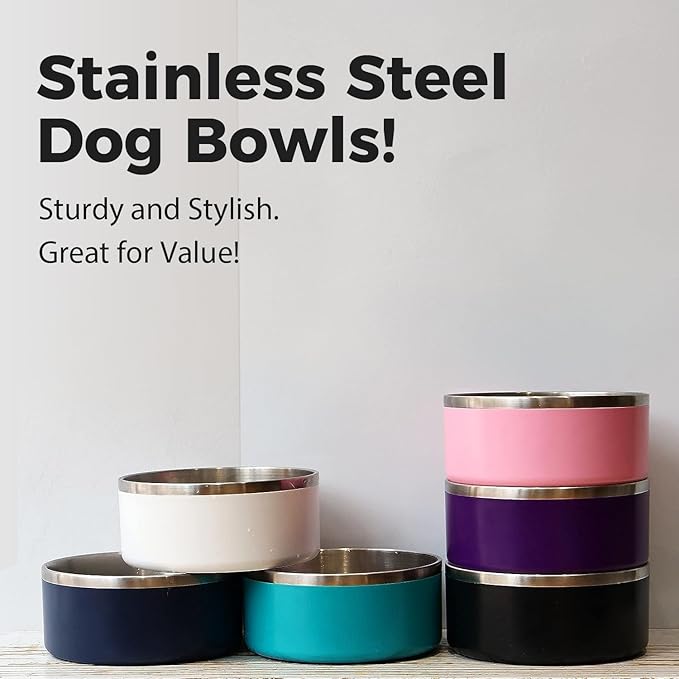 IKITCHEN Dog Bowl for Food and Water, 40 Oz Stainless Steel Pet Feeding Bowl, Durable Non-Skid Double Wall Insulated Heavy Duty with Rubber Bottom for Medium Large Dogs (40 Ounces/5 Cup, Pink)
