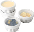LE TAUCI Ramekins with Silicone Lids, 4 OZ Ceramic Soufflé Dishes, Ramekin Bowls for Crème Brûlée, Dessert, Dips, Oven & Microwave Safe, Set of 4, White