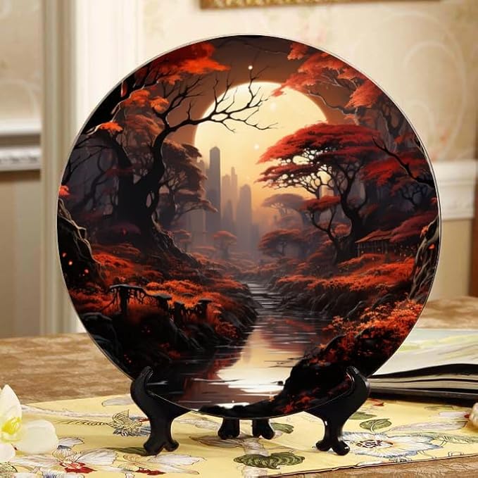 Conceptual Art 10-inch Ceramic Decorative Plate Suitable for Living Room, Kitchen & Office, with Stand & Wall Mount Option DP-9316309