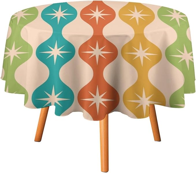 Mid Century Modern Round Tablecloth, Vintage Abstract Colorful Geometric Tablecloth for Home Party Dining Room Kitchen Decor 36Inch(90cm)