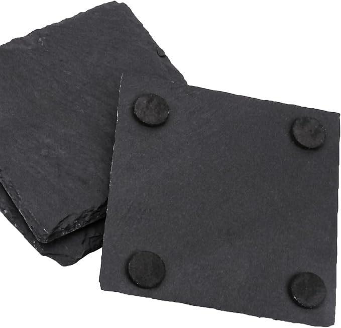 30 Pack 4 Inch Square Slate Coasters,Black Stone Coasters with Anti-Scratch Bottom, Ideal for Home Decor, Bar, Housewarming Gifts, and Laser Engraving KUKLIPJIM