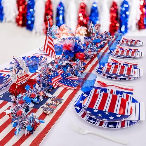 Festiva 175Pcs 4th of July Plates & Red White Blue Disposable Plastic Silverware &Clear Blue Cups-American Flag Patriotic Party Supplies for,4th of July&Memorial Day - Image 6