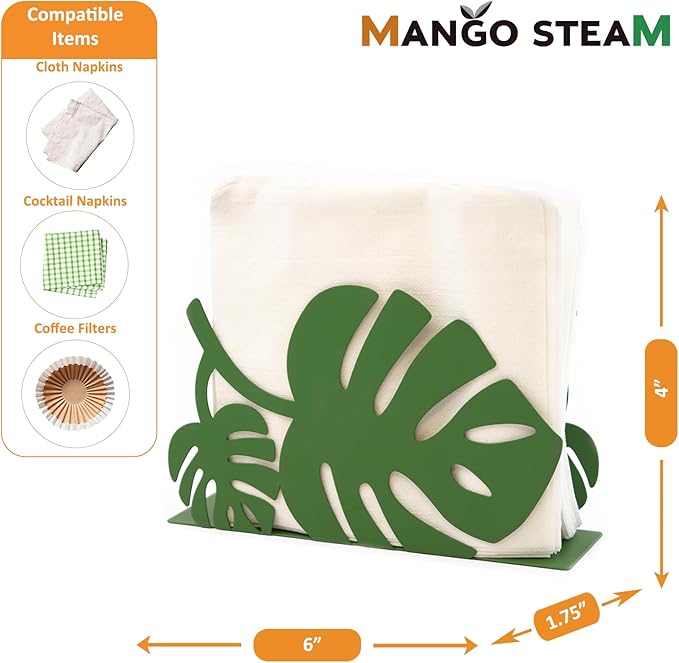 Mango Steam Tabletop Napkin/Tissue & Letter Holder for Home, Kitchen, Restaurants (Leaf, Green)