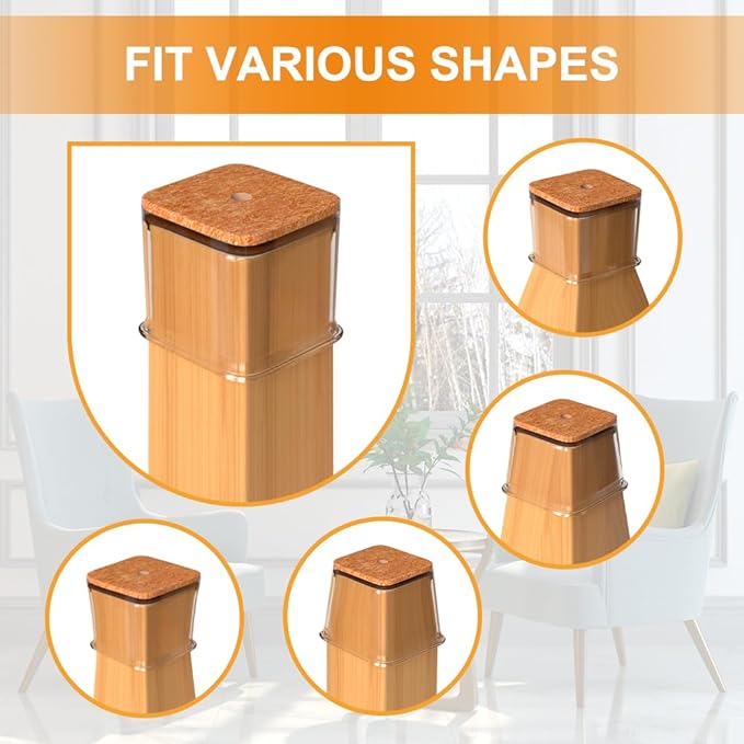 24 Pcs Chair Leg Floor Protectors for Hardwood Floors Square Silicone Covers to Protect Wood Tile Floors Felt Pads Furniture Leg Caps Anti-Scratch Reduce Noise (Fit:1-1/16" to 1-5/8")