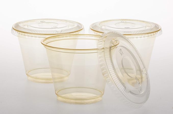 Golden Apple, 9oz-50sets Yellow Plastic Cups with Clear Flat no Hole lids.…