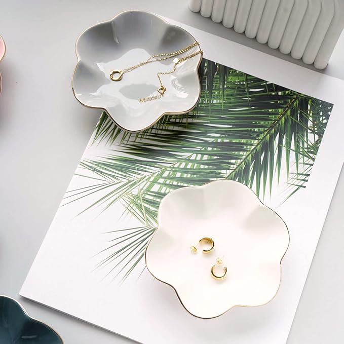 HANKOR 4.7 inch Small Ring Dish, Ceramic Jewelry Holder Tray, White Catch All Trinket Bowl for Keys Rings Earrings
