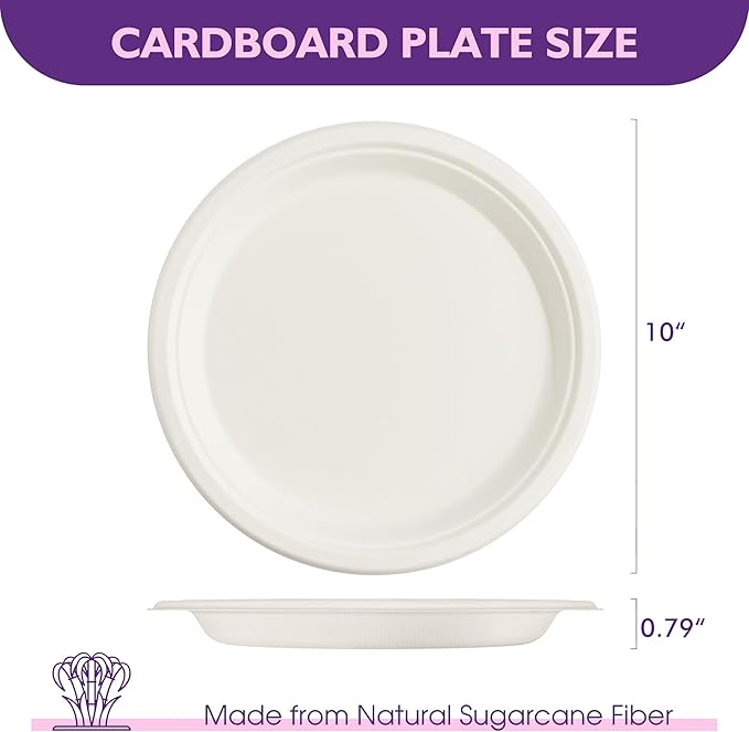 Compostable Paper Plates 10 Inch 500 Pack, Biodegradable Disposable Plates Heavy Duty White Plates, Made of Natural Sugarcane Bagasse, Unbleached Round Dinner Plates