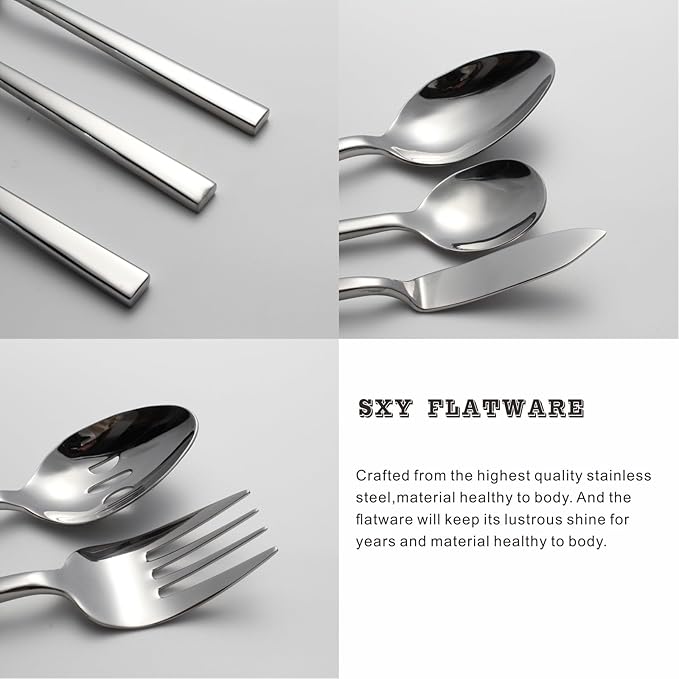 Silverware Set for 8,45 Pieces Forged Stainless Steel Flatware Set Cutlery Set,Heavy Duty and Modern Desgin,Fancy Tableware Cutlery Set for Home,Restaurant (Silver Cube 45)