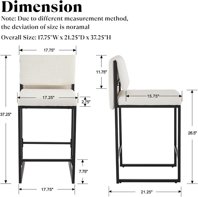 Modern Barstools Set of 4, 26” Upholstered Counter Height Bar Stools Sherpa Fabric Counter Stools with Padded Back Metal Frame for Kitchen Island Dining Room, White