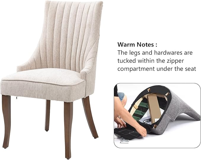 mikibama Linen Dining Chairs Set of 6 Channel Tufted Kitchen Dinner Chair Comfy Fabric Upholstered Accent Chair for Dining Room with Solid Wood Legs (Beige 6pc)