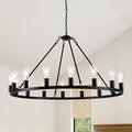 16-Light Wagon Wheel Chandelier, 40 inch Farmhouse Wagon Wheel Chandeliers, Black Round Rustic Pendant Lights, Industrial Ceiling Light Fixtures for Dining Room Living Room Bedroom Kitchen Entryway