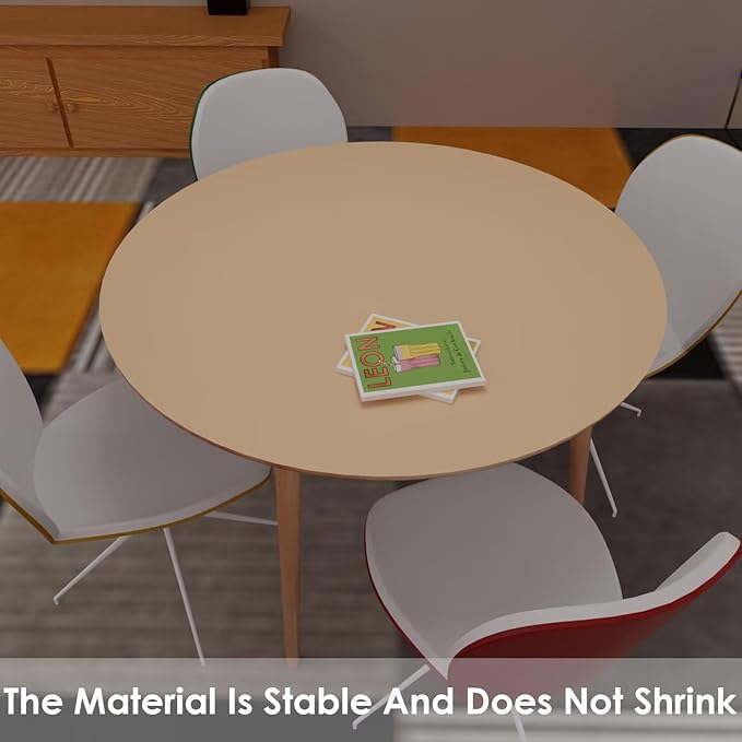 Round Table Pad, 1.8mm Thick, 24 Inch Diameter Leather Table Cover and Protector for Dining Table Top (Light Brown+Gray)