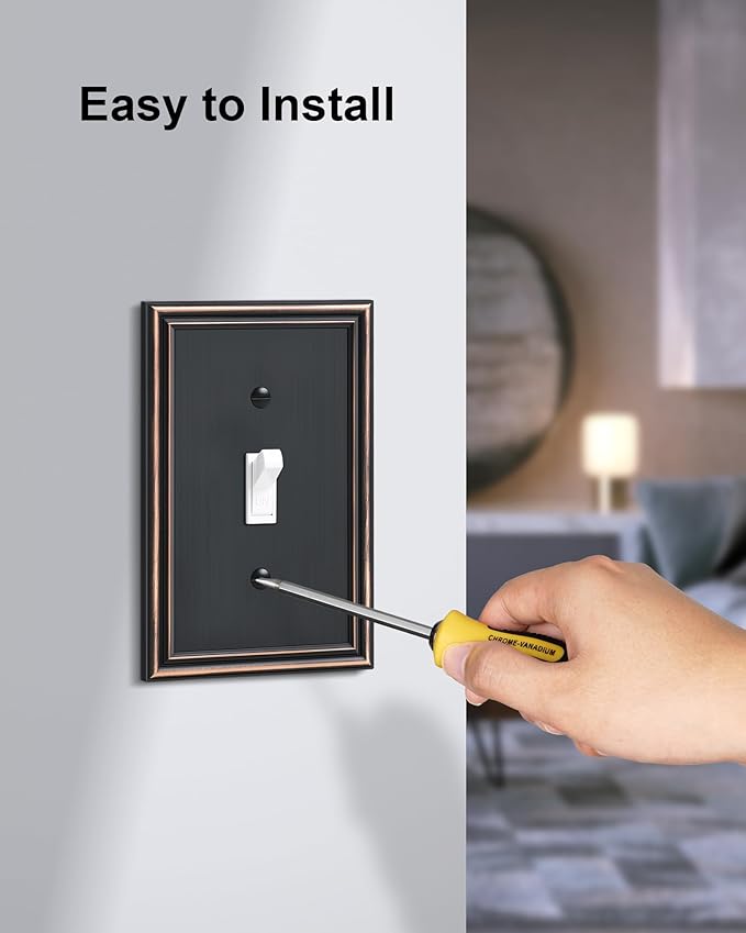 2-Pack Single Toggle Light Switch Cover Plate, Durable Solid Zinc Alloy Decorative Switch Plate Covers, Aged Bronze 1 Gang Wall Plate, Corrosion Resistant
