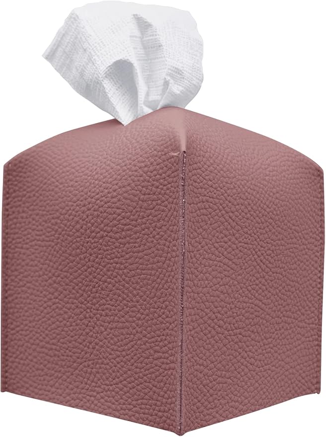 Carrotez Tissue Box Cover, [Refined] Modern PU Leather Square Tissue Box Holder - Decorative Holder/Organizer for Bathroom Vanity Countertop, Night Stands, Office Desk & Car 5"X5"X5" - Dry Rose