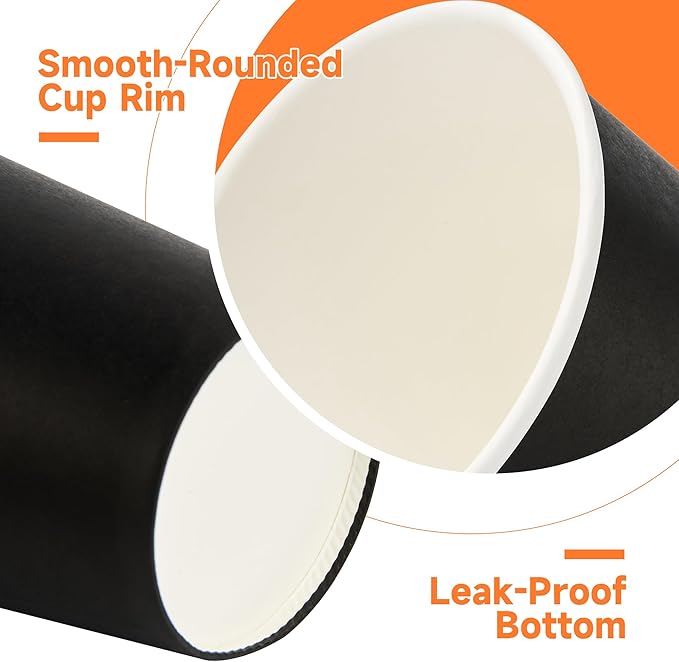 100 Pack 12 oz Disposable Coffee Cups with Lids and Sleeves, Sturdy Paper Cups for Hot/Cold Drinks, Leak-Proof To Go Coffee Cups with Lids for Home, Café, Events, Office, Black