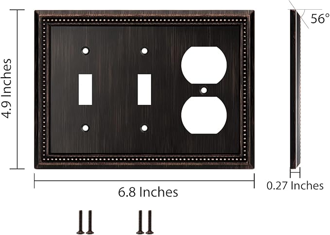 Henne Bery Sunken Pearls Heavy Duty Decorative Wall Plate Switch Plate Outlet Cover (Double Toggle/Single Duplex, Aged Bronze)