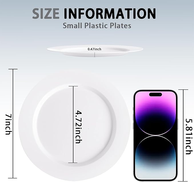 I00000 50 Pcs White Plastic Dessert Plates, 7.5 inch Disposable Salad Plates, Premium Appetizer Plates for Party, White Plastic Plates for Wedding