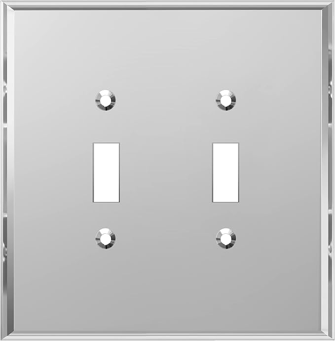 LIDER Reflective Acrylic Toggle Switch Wall Plate, Mirrored Double Light Switch Cover, Plexiglass Cover Plate, Acrylic Glass, Oversized 2-Gang 5.25" x 5.25", LWP-12O-ASV, Silver