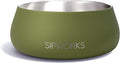 Sipworks Stainless Steel Dog Bowl – 32oz Weighted Metal Food and Water Bowls for Dogs and Cats with Non-Slip Base - Pet Bowls for All Breeds Sizes for Travel & Outdoor Play | OIive