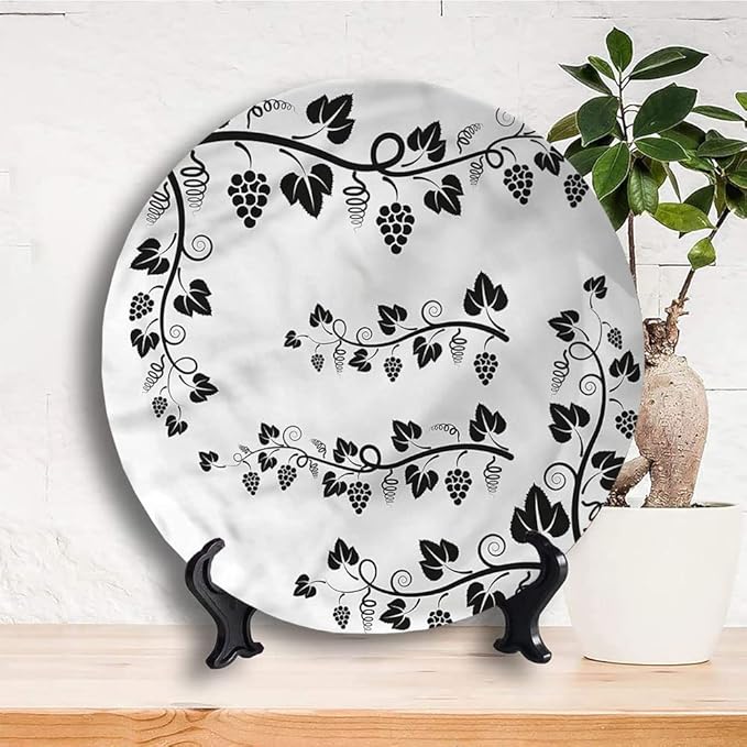Ceramic Plates, Vine Decorative Ceramic Plates, Grapes with Twigs Swirl Botany, 10 Inch, for Dining, Parties, Wedding, Multicolor