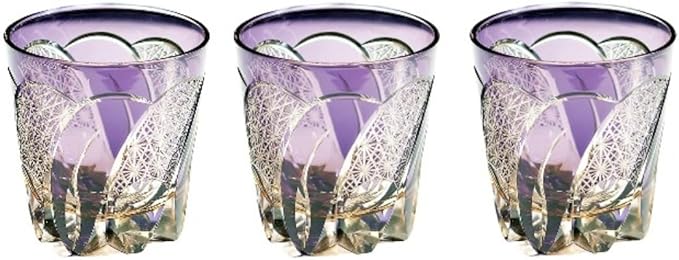 Hand-Cut Crystal Whiskey Glass, 320ml Edo Style, Ideal for Cocktails, Vodka, and Beer - Unique Drinking Glasses (Style 2,Set of 3)