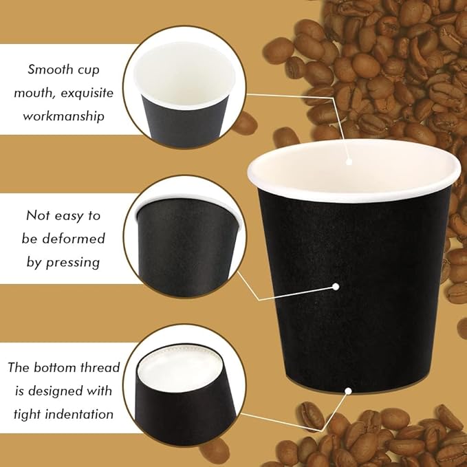 Wuadua 100 Pack 3 oz Black Disposable Paper Cups - Sturdy and Leak-Proof for Parties, Events, Office, Home Use Disposable Mouthwash Cups - Ideal for Hot/Cold Drinks, Smooth Rim Design, Eco-Friendly