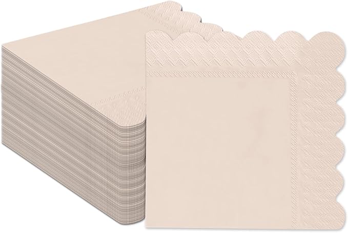 qiqee Cinnamon Pink Cocktail Dinner Napkins 5x5inch Disposable Beverage,Wedding, Birthday Party Dessert Wave Paper Napkins(120 Count)