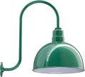 Steel Lighting Co. Hollywood Bowl Light | Outdoor Wall Mounted | 15 inch Bowl Dome | Upslope Gooseneck | Barn Light Made in America | Green Exterior/White Interior