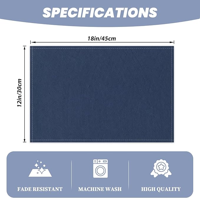 AOFOTO Dark Blue Placemats Set of 4 for Dining Table Solid Color Place Mats Washable Rectangular Table Mats for Party Home Kitchen Restaurant Decor 12x18 Inch