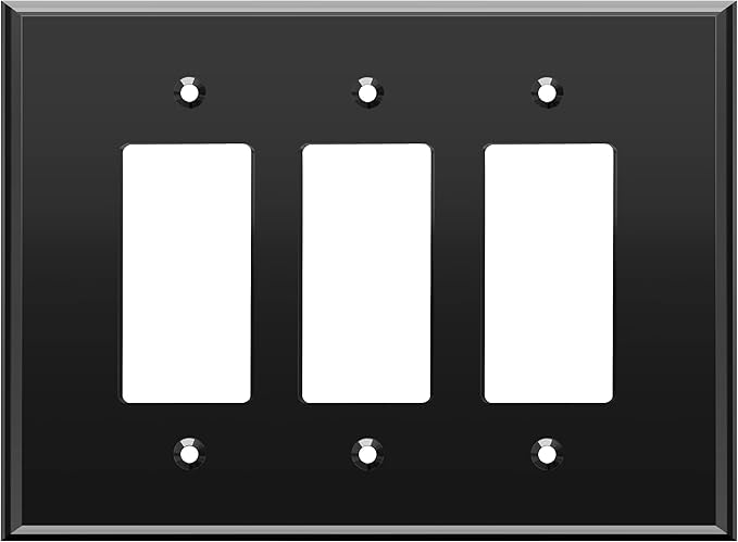 LIDER Reflective Acrylic Decorator Wall Plate, Mirrored Light Switch Plate, Plexiglass Outlet Cover, Acrylic Glass, Oversized 3-Gang 5.25" x 7.06", LWP-33O-ABK, Black
