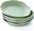 Pasta Bowls Set of 4, Ceramic 24.5oz Serving Salad Bowl, Large 8.5 inch Wide Shallow Soup Bowls with Wavy Rim, Easy to Clean, Oven Microwave Dishwasher Safe for Fruit Pasta Salad Dinner - Green
