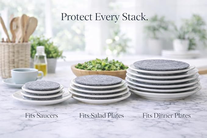 48 Piece Felt Plate Dividers for China Storage - Felt Protectors for Dinner, Salad, and Saucer Plates - Ideal for Moving Fine China, Porcelain, Glass, etc - Cut-to-Fit Full China Set - Grey