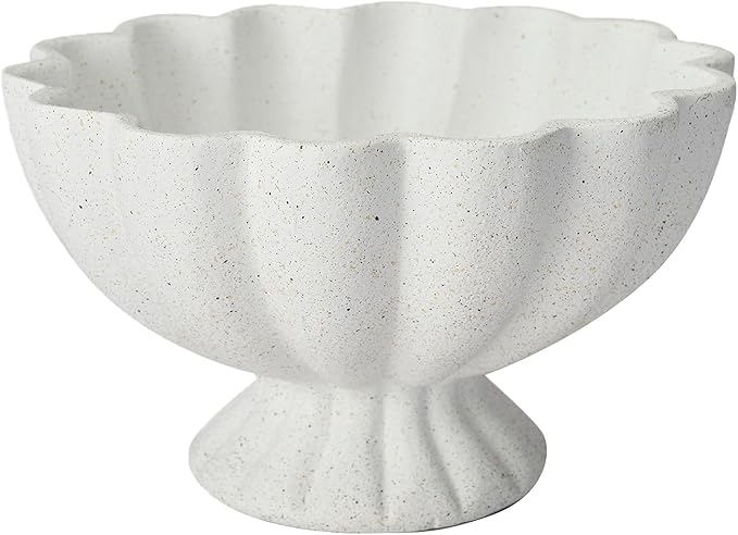Pedestal Decorative Bowl Home Decor - Morden Handicraft Decorative Fruit Bowl for Kitchen Counter, Chic Ruffle Bowl Centerpiece Decor for Dining Table Coffee Table (Spotted White)