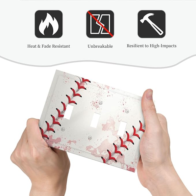 Light Switch Cover Baseball Sports Ball Game 3 Gang Wall Plate Triple Light Switch Plate Toggle Decorative Outlet Covers Electrical Switchplate for Bathroom Bedroom Decor